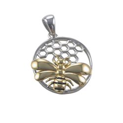 Bee Pendant with Honeycomb - Sterling Silver w/GEP